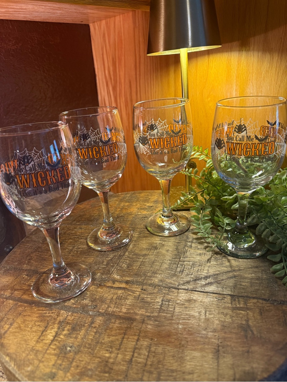 4 Pc. Pier One Halloween Wine Glasses "You Call Me Wicked Like It’s A Bad Thing"